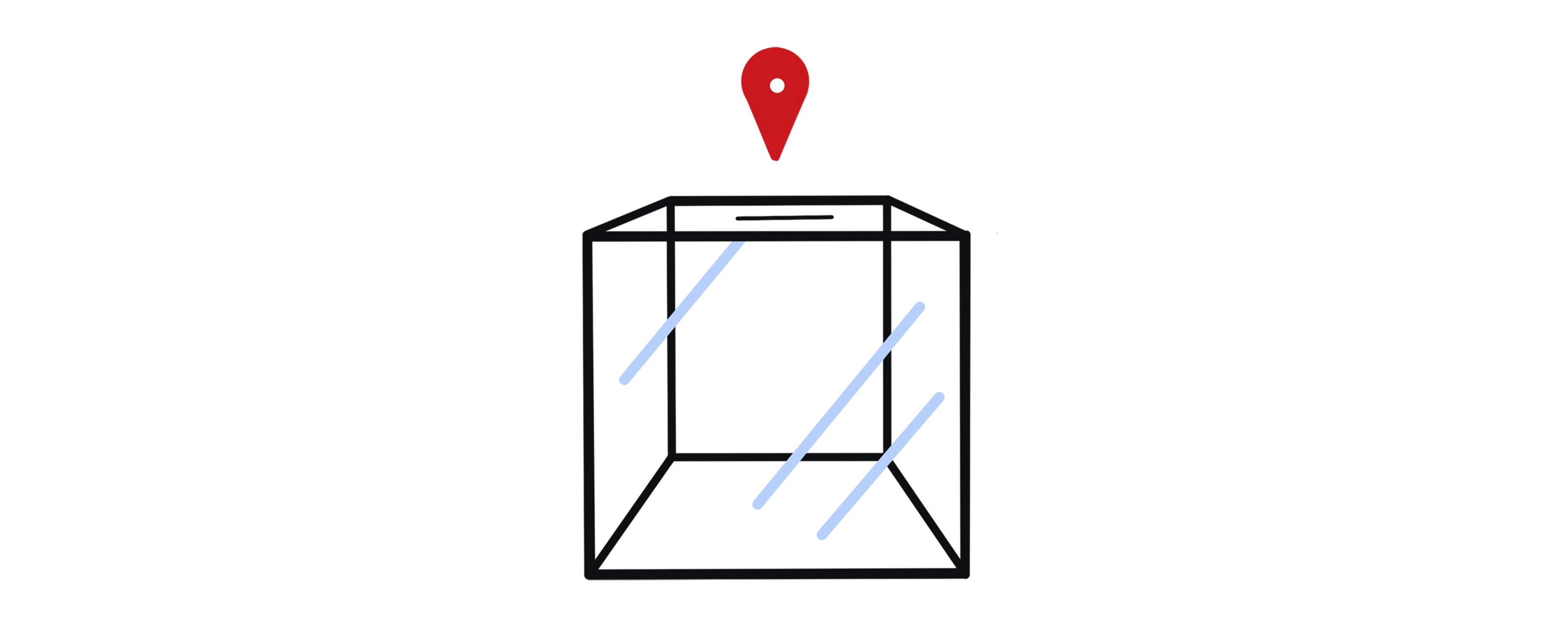 Infographie représentant une urne de vote et un point rouge au-dessus de l'endroit où glisser l'enveloppe