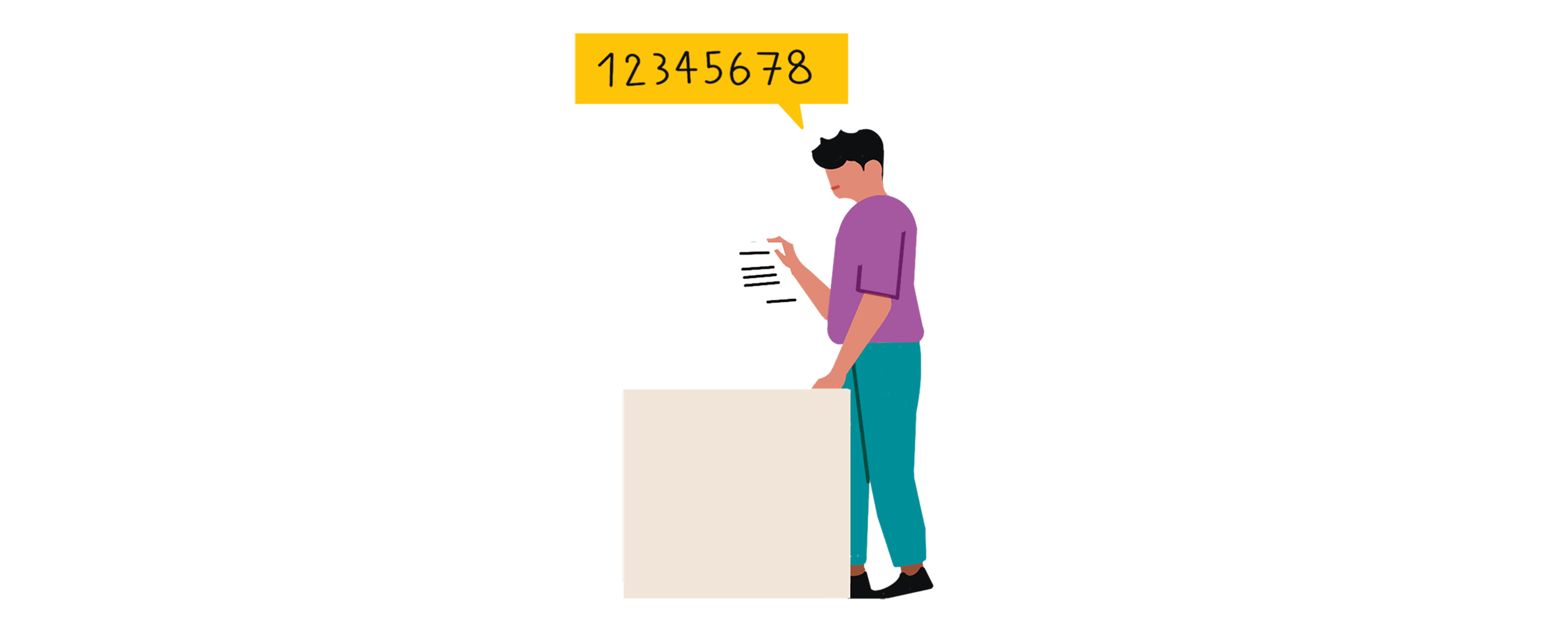 Infographie désignant un citoyen au bureau de vote. Il donne le numéro national d'électeur qui permet d'identifier un électeur.