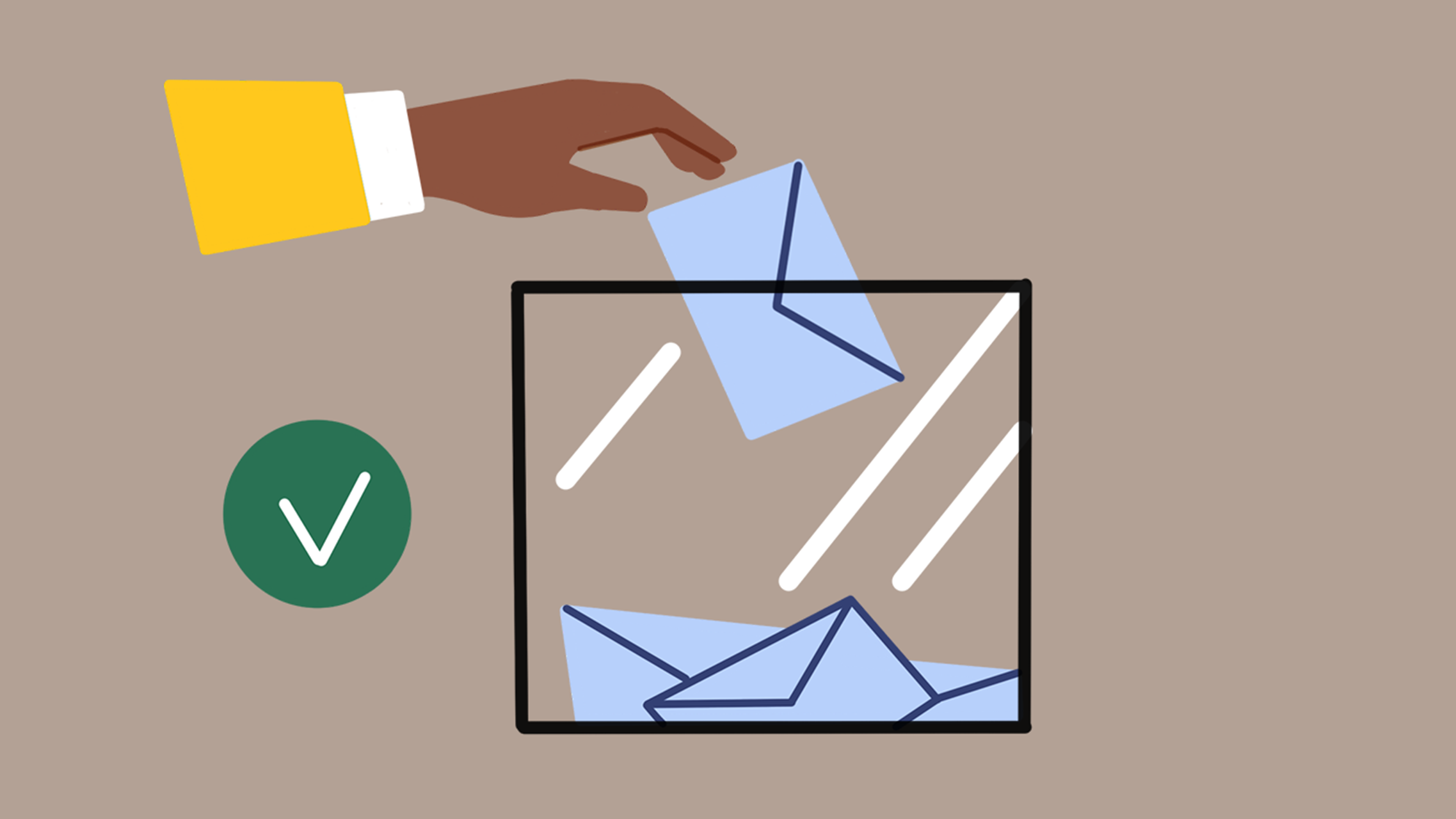 Infographie : une main main un bulletin dans l'urne de vote