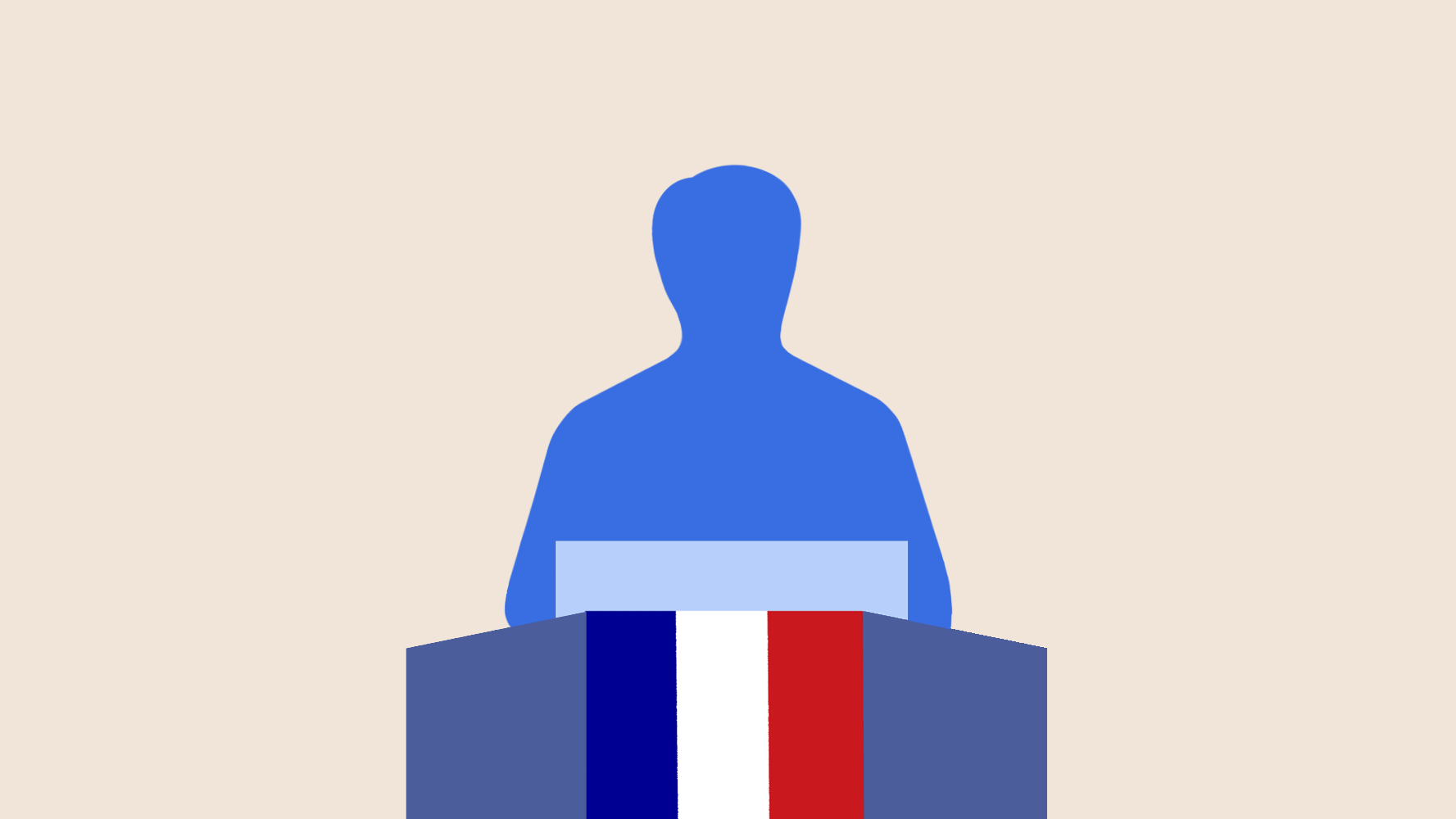 Infographie montrant le président de la République - Drapeaux français et européen - Emblème de la présidence de la République