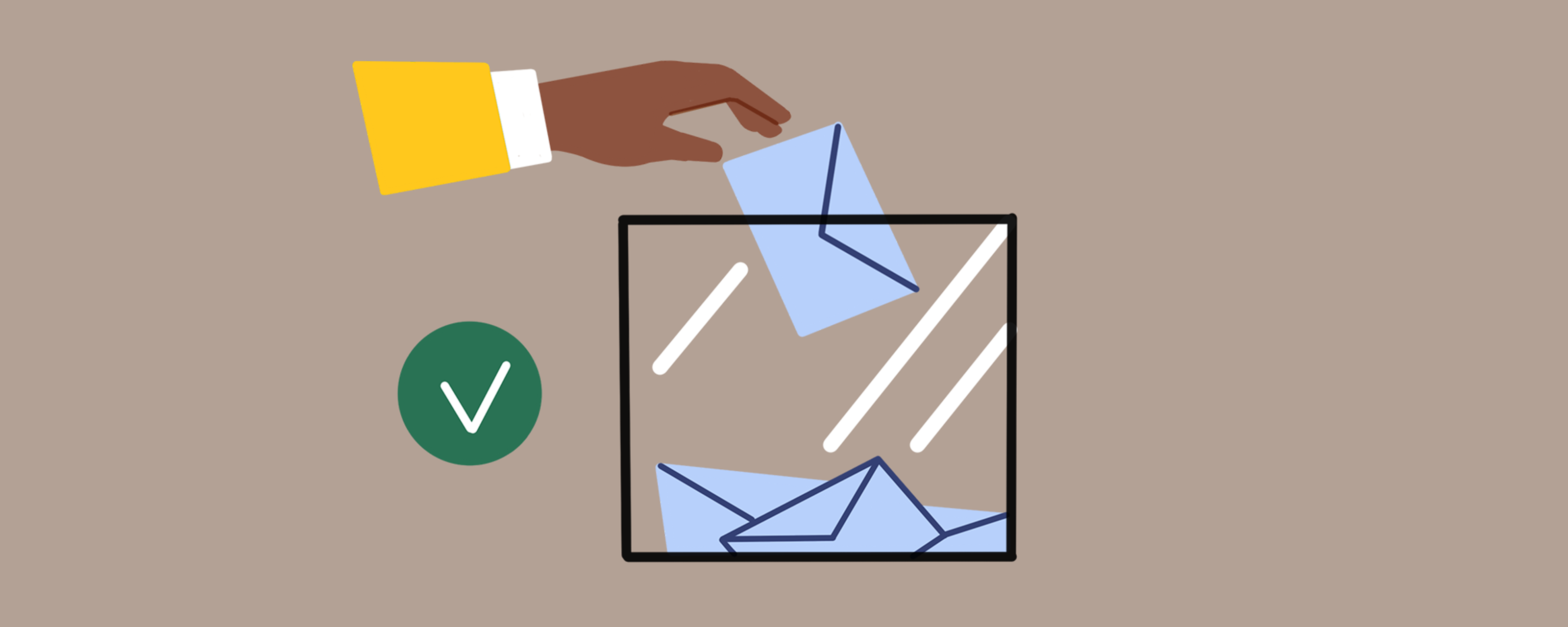 Infographie : une main met un bulletin dans l'urne de vote